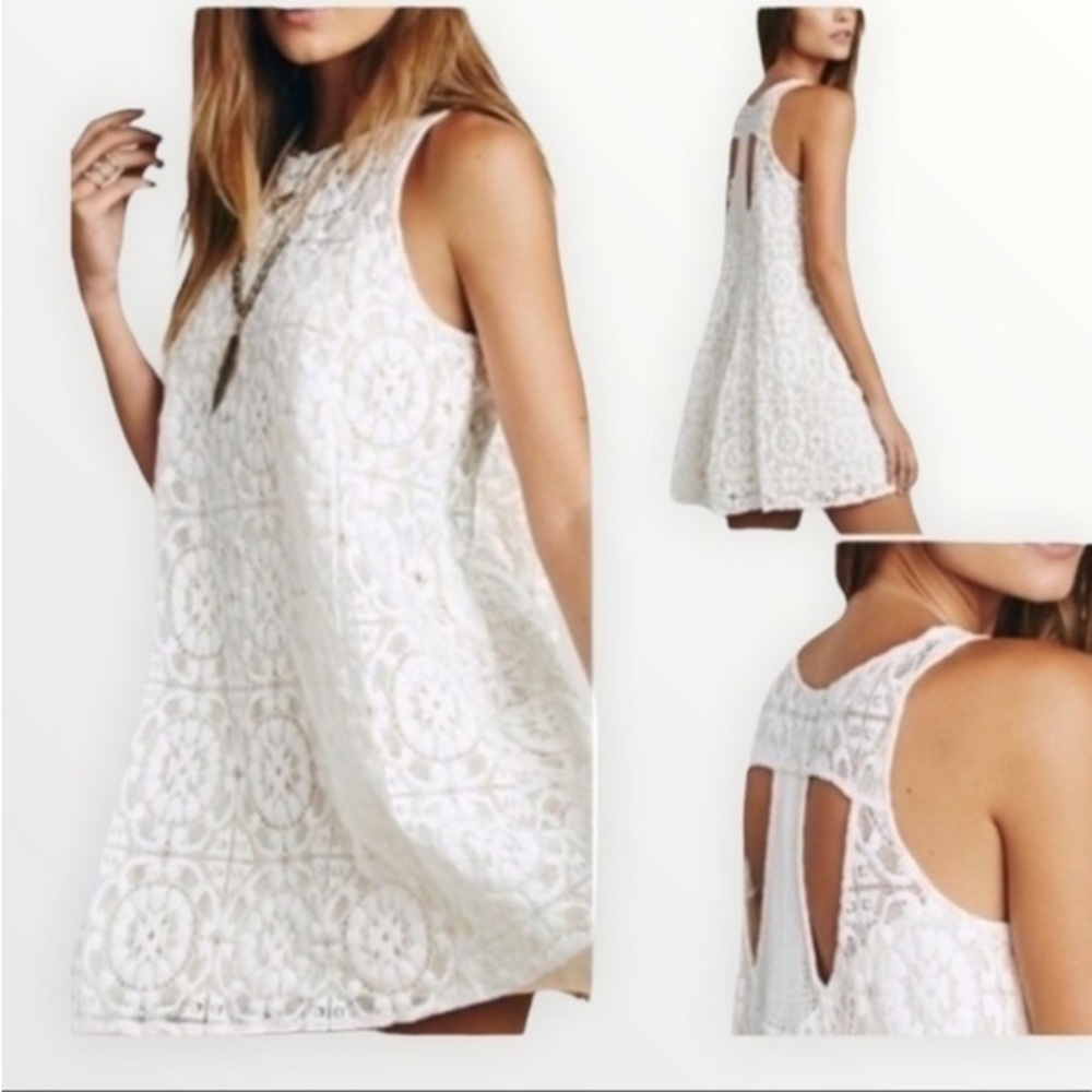 Free People Wallflower Cream Nude Lace Mini Dress Sz XS Feminine Cute Romantic